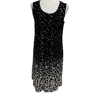 Perceptions New York Black/White Geometric Sleeveless Dress Knee Length Size 12